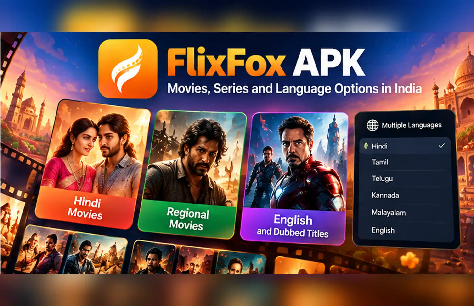 Multiple language content icons and selection on FlixFox APK